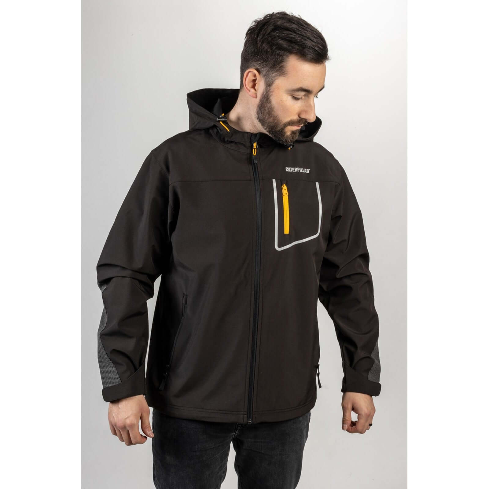 Caterpillar Capstone Hooded Soft Shell Jacket in Black 