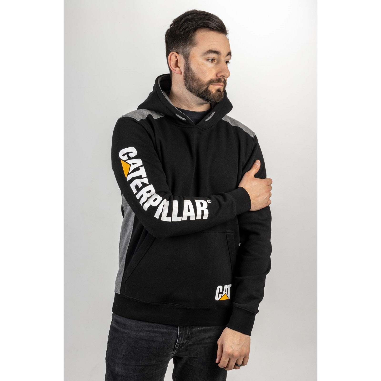 Caterpillar Logo Panel Hooded Sweatshirt in Black 