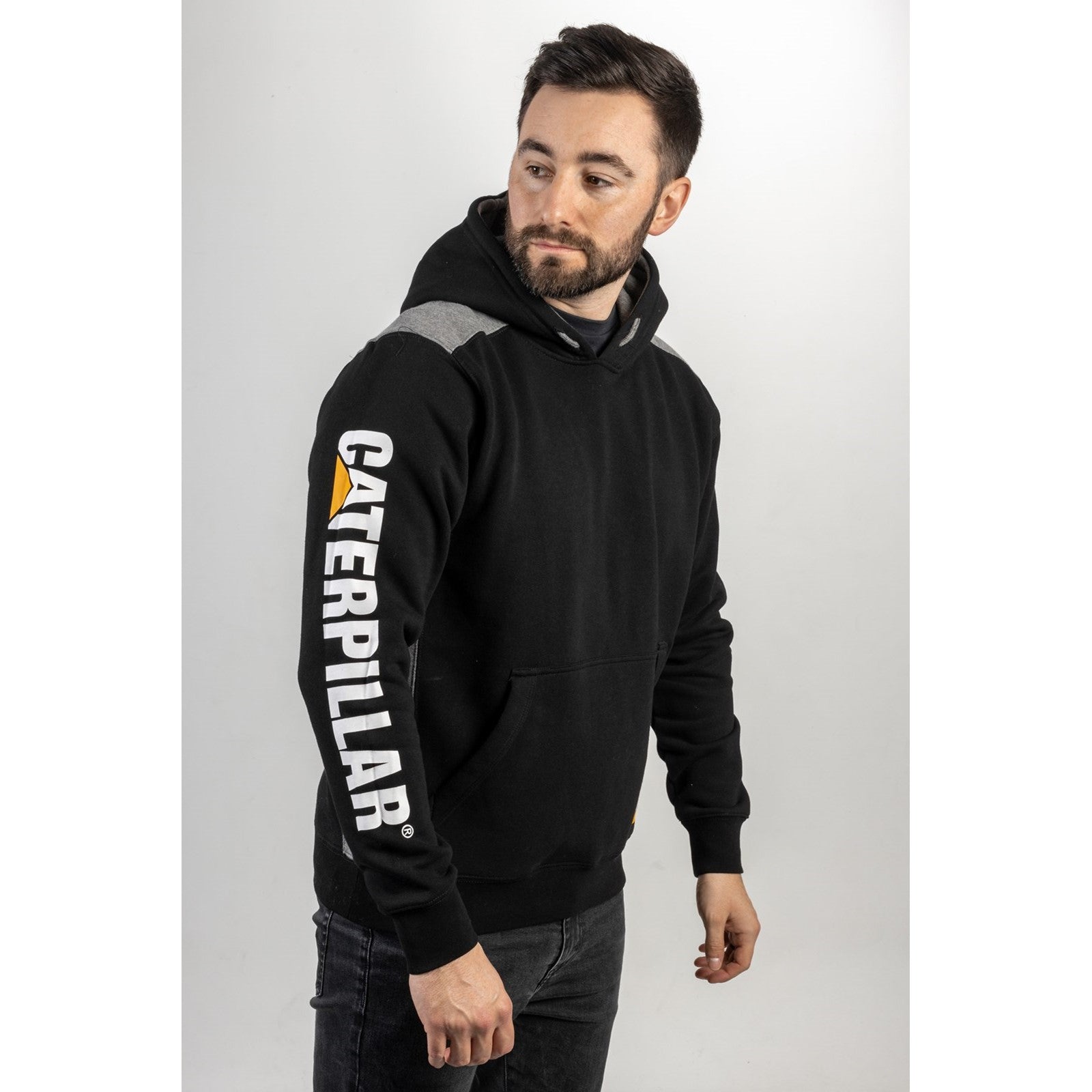 Caterpillar Logo Panel Hooded Sweatshirt in Black 