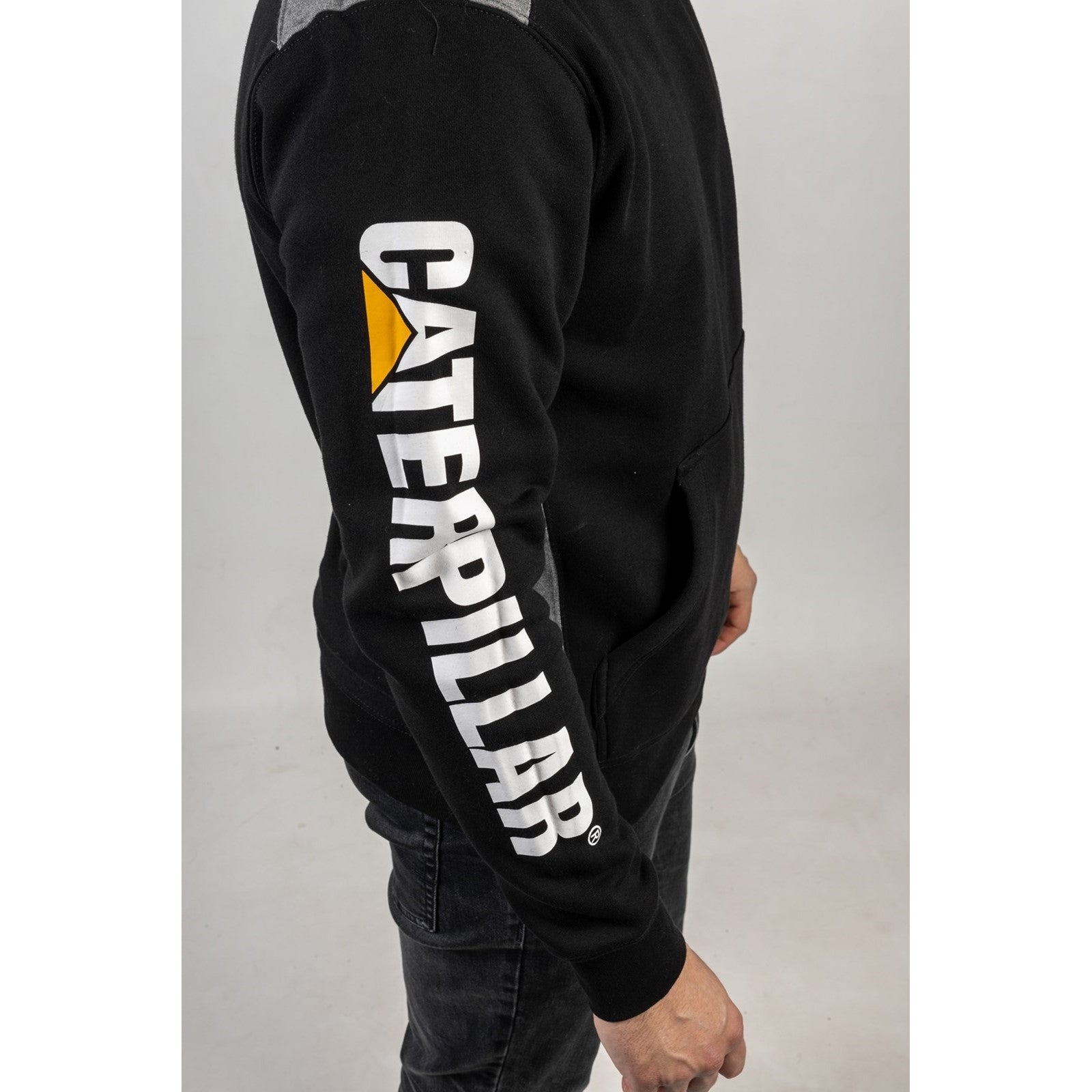 Caterpillar Logo Panel Hooded Sweatshirt in Black 