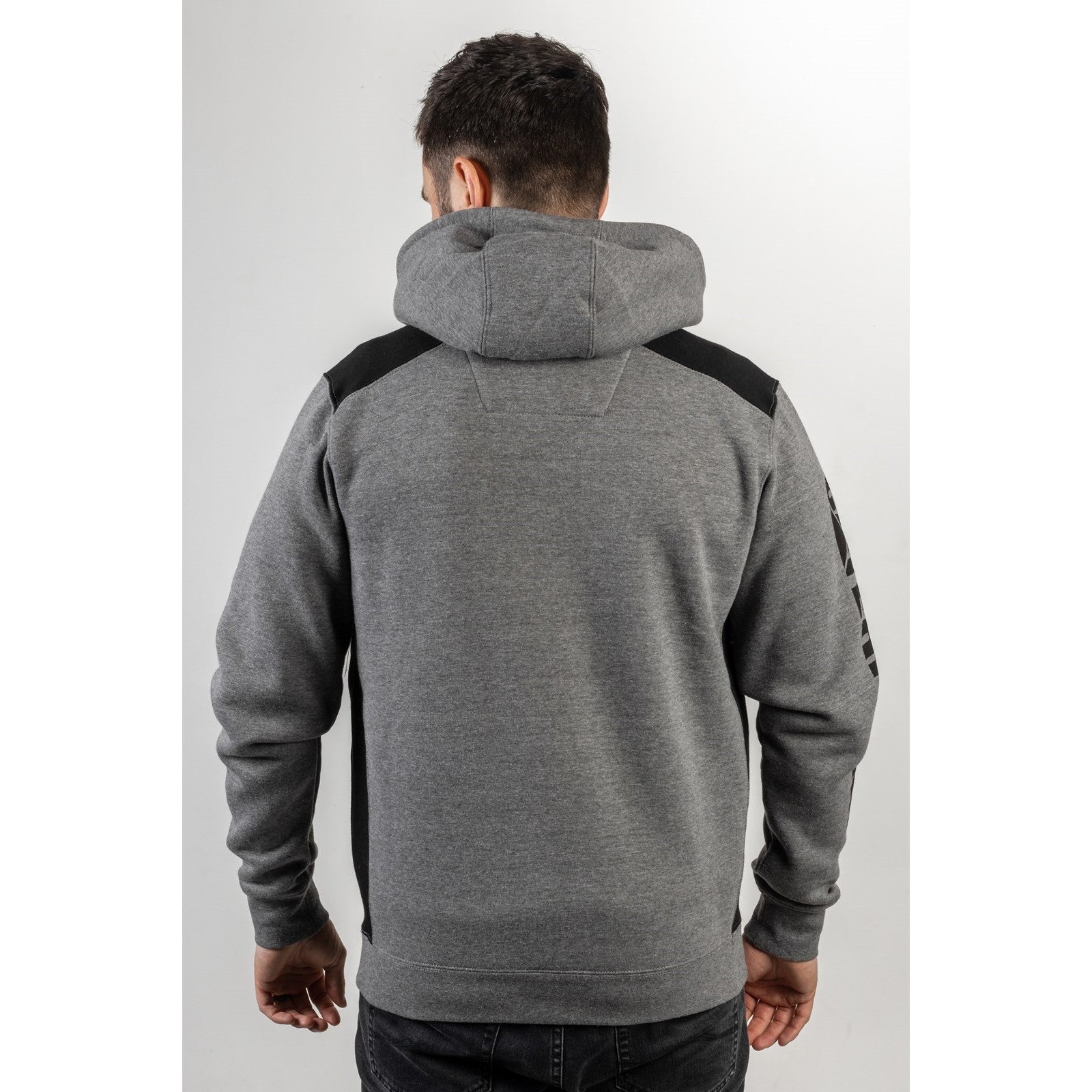 Caterpillar Logo Panel Hooded Sweatshirt in Dark Heather Grey 