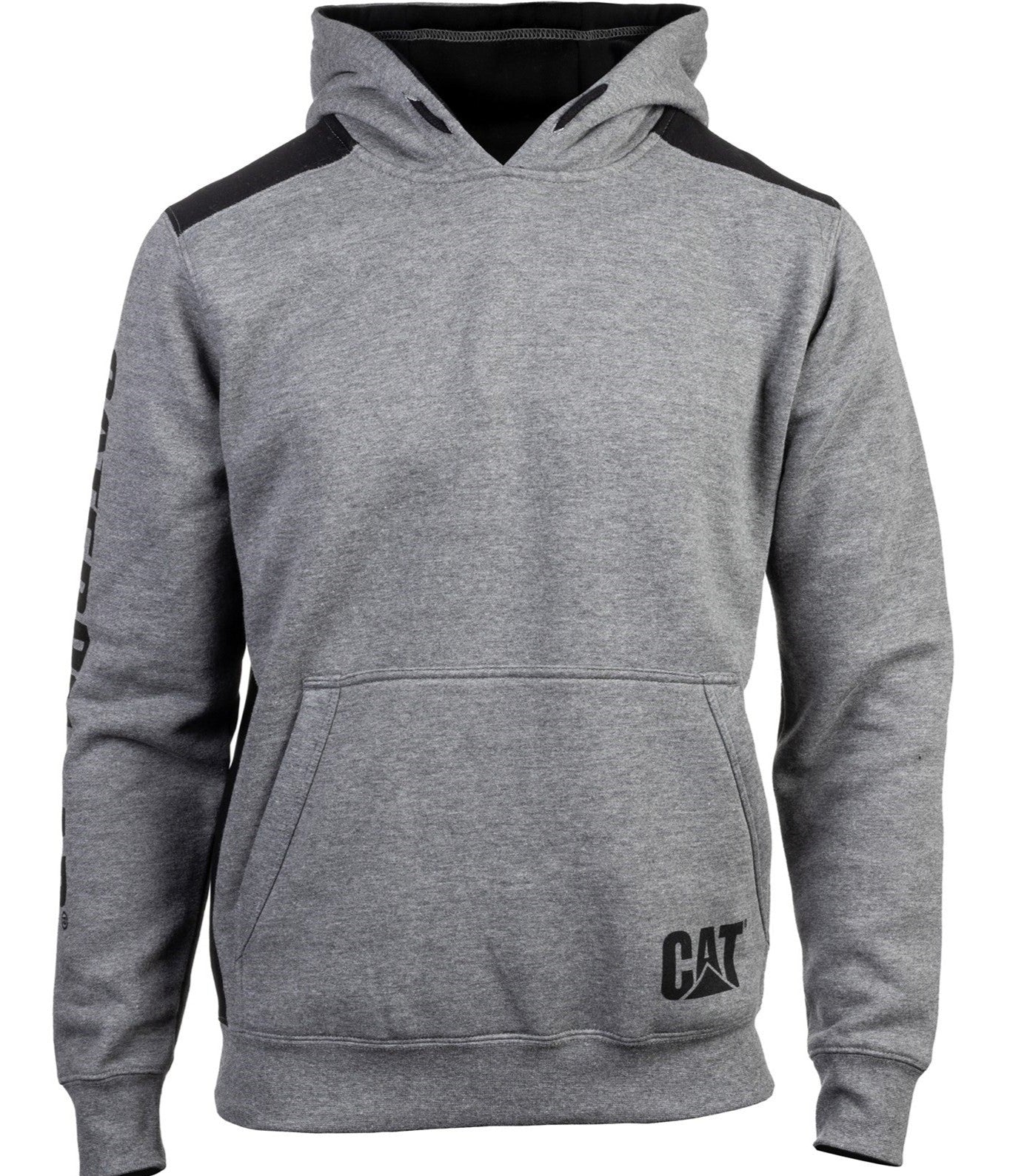 Caterpillar Logo Panel Hooded Sweatshirt in Dark Heather Grey 