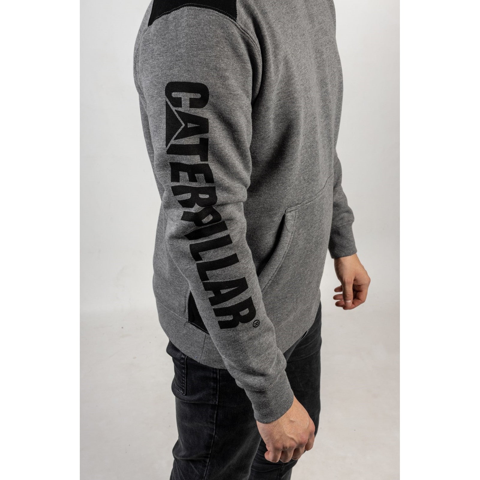 Caterpillar Logo Panel Hooded Sweatshirt in Dark Heather Grey 