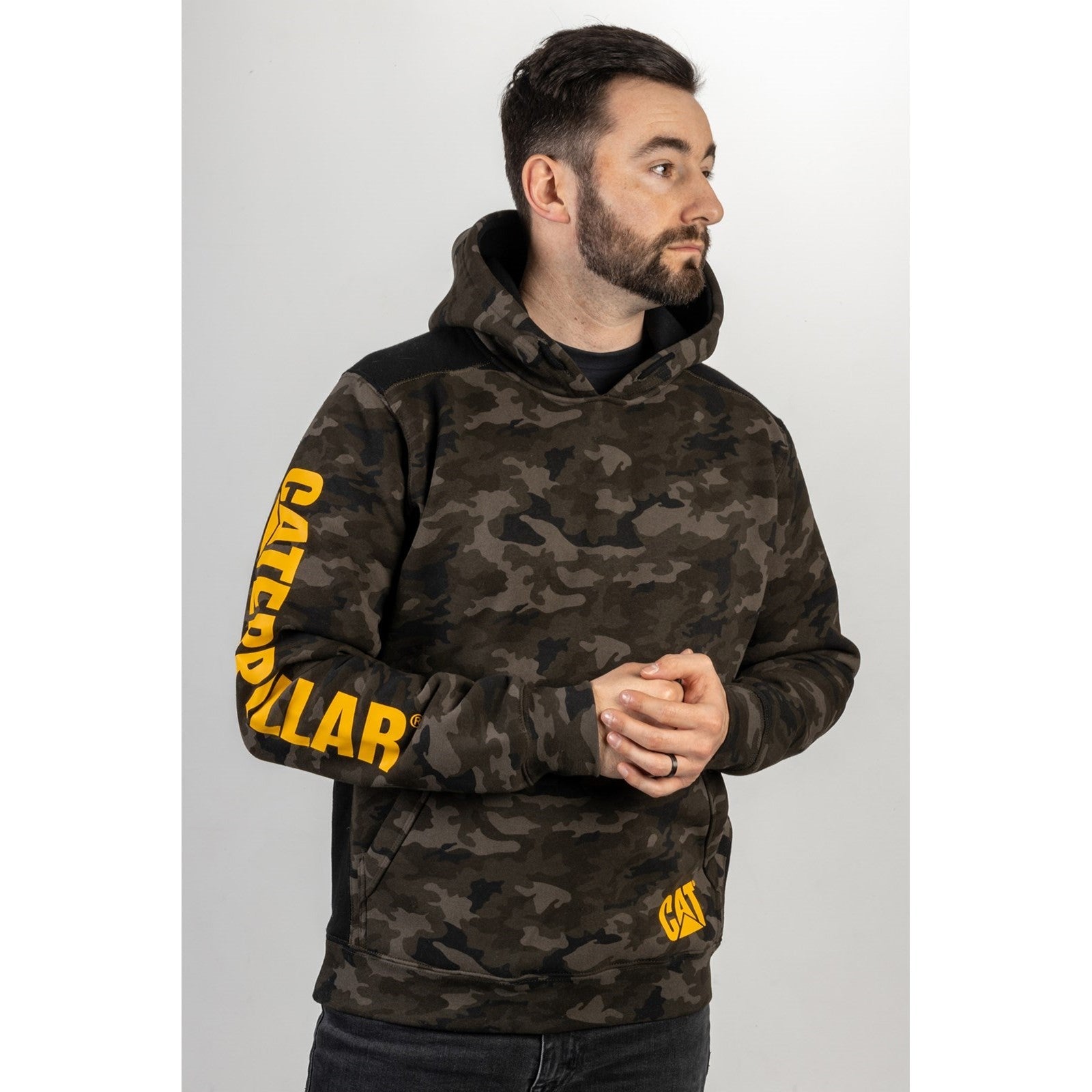 Caterpillar Logo Panel Hooded Sweatshirt in Night Camo 