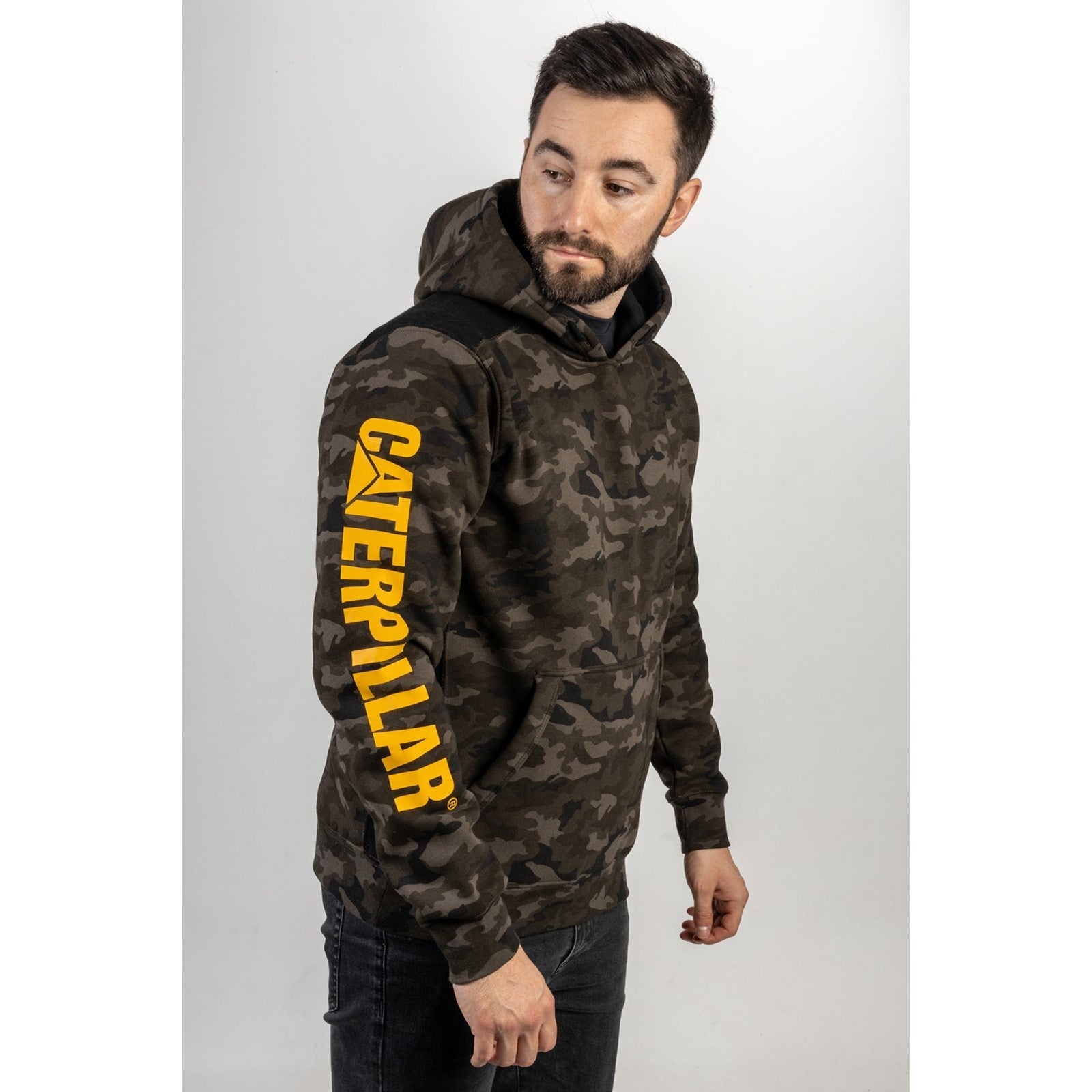 Caterpillar Logo Panel Hooded Sweatshirt in Night Camo 