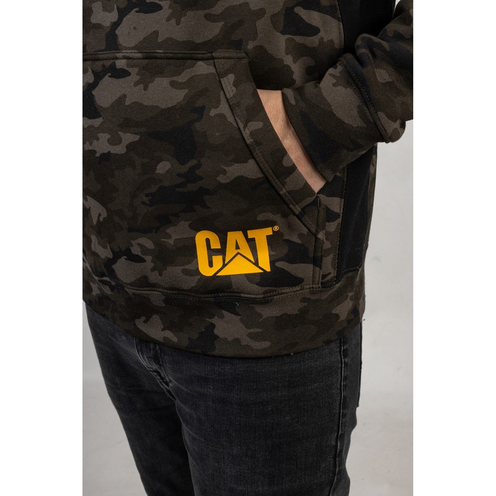 Caterpillar Logo Panel Hooded Sweatshirt in Night Camo 