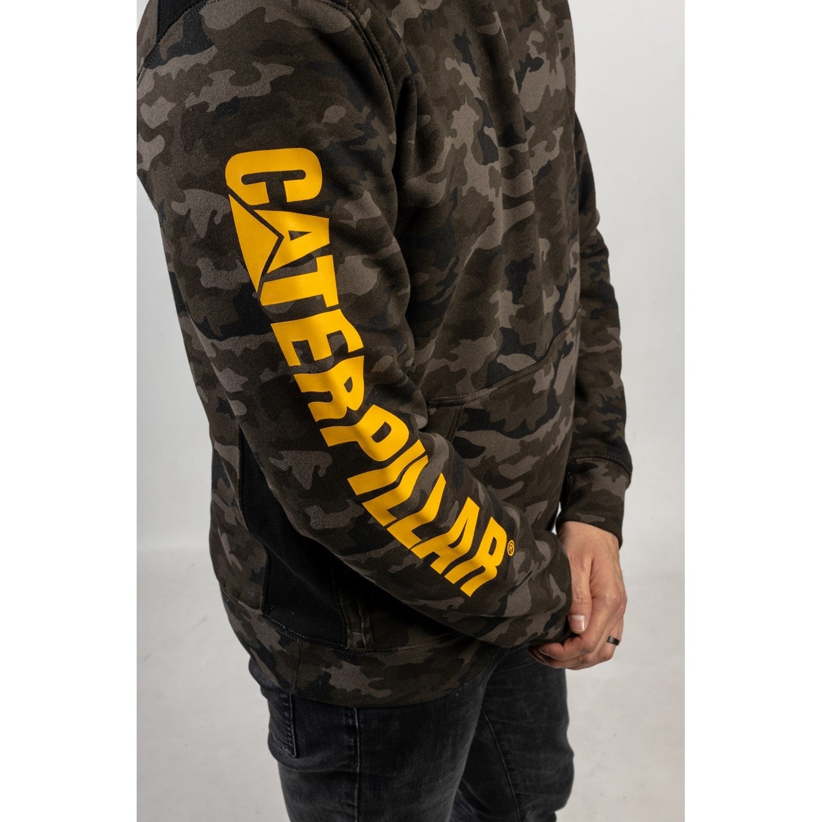 Caterpillar Logo Panel Hooded Sweatshirt in Night Camo 