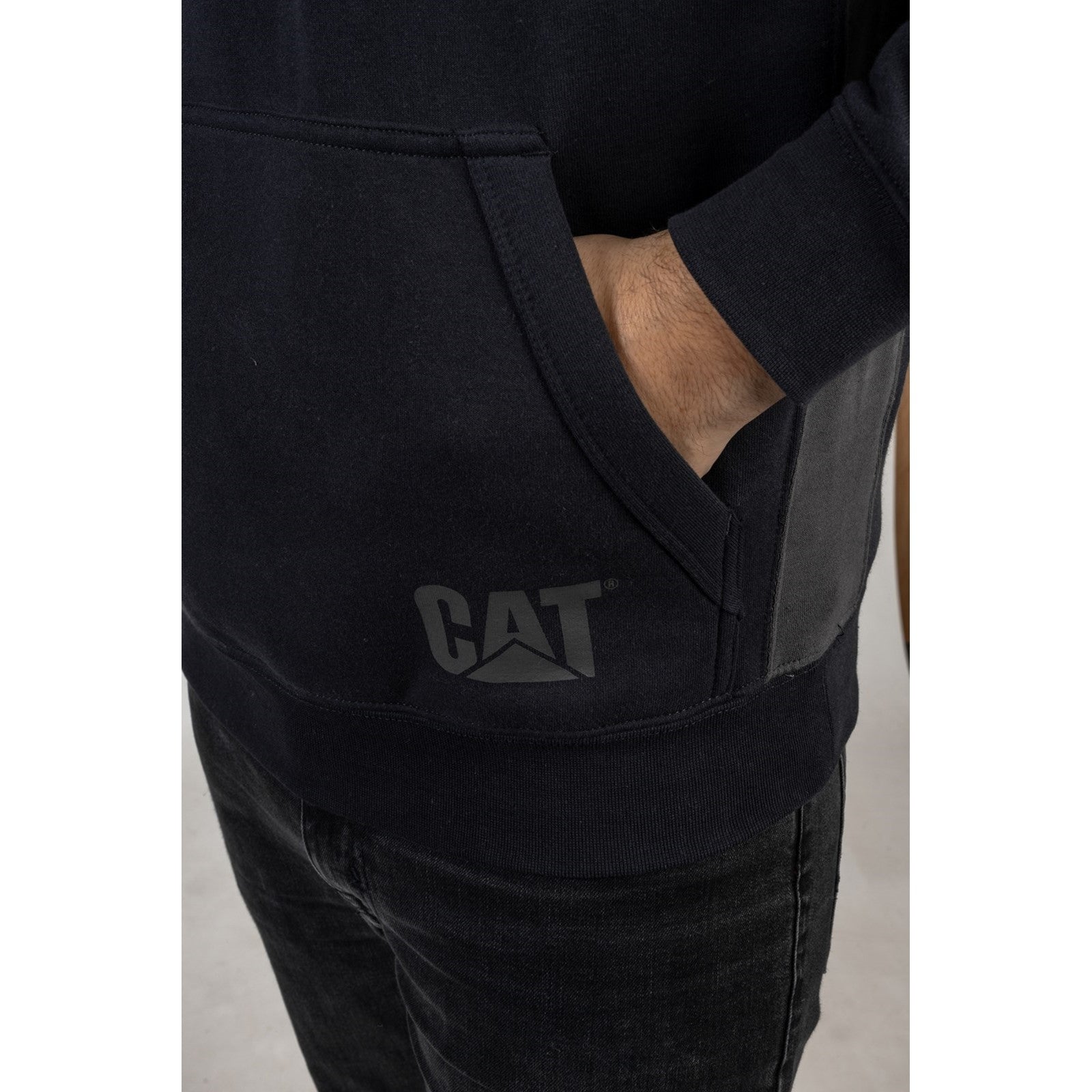 Caterpillar Logo Panel Hooded Sweatshirt in Navy 