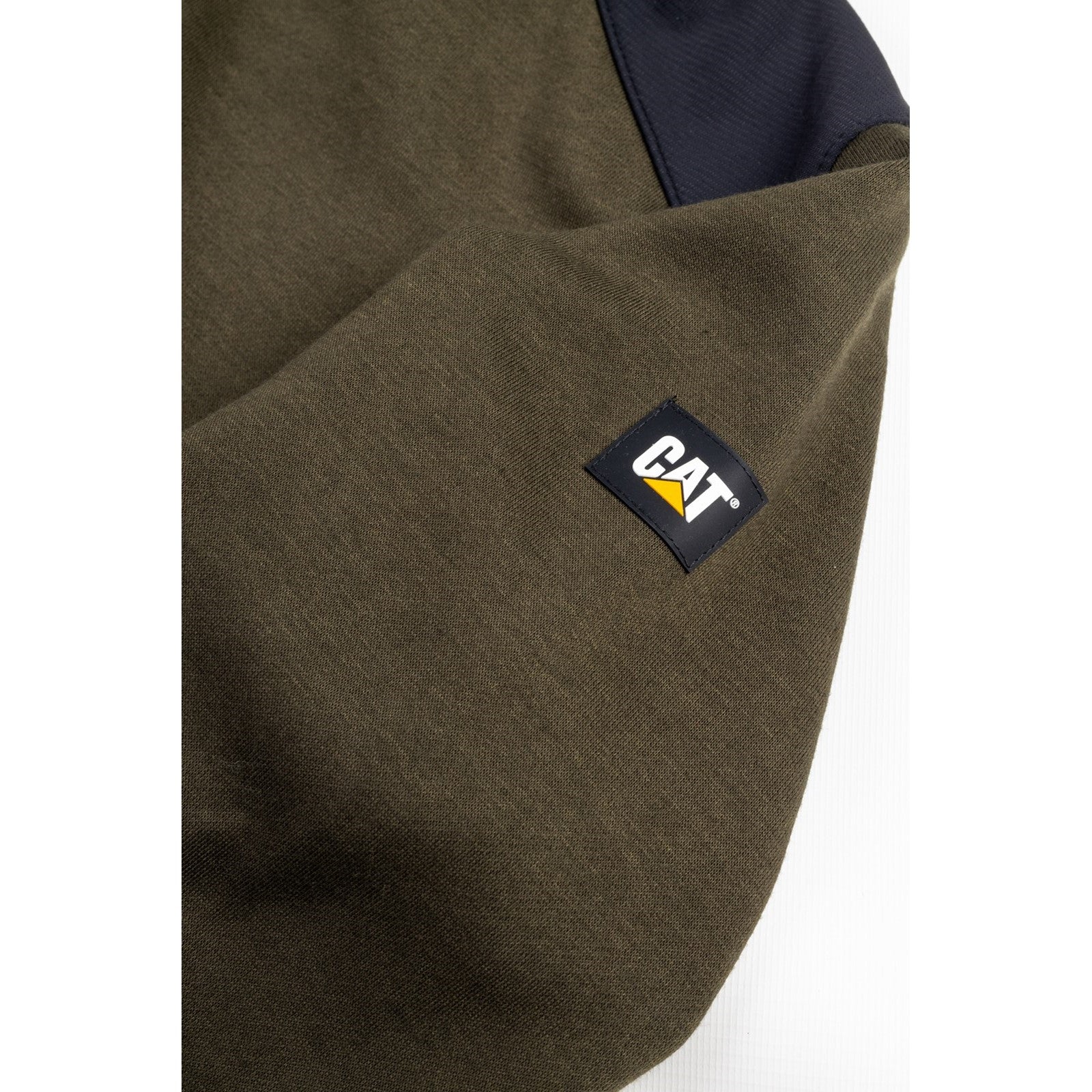 Caterpillar Essentials Hooded Sweatshirt. Army Moss. Sleeve 