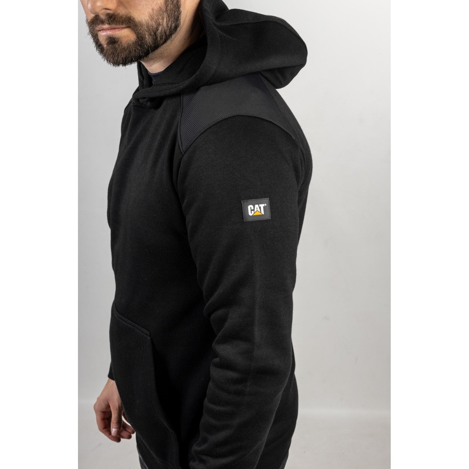 Caterpillar Essentials Hooded Sweatshirt. Black. Side View 