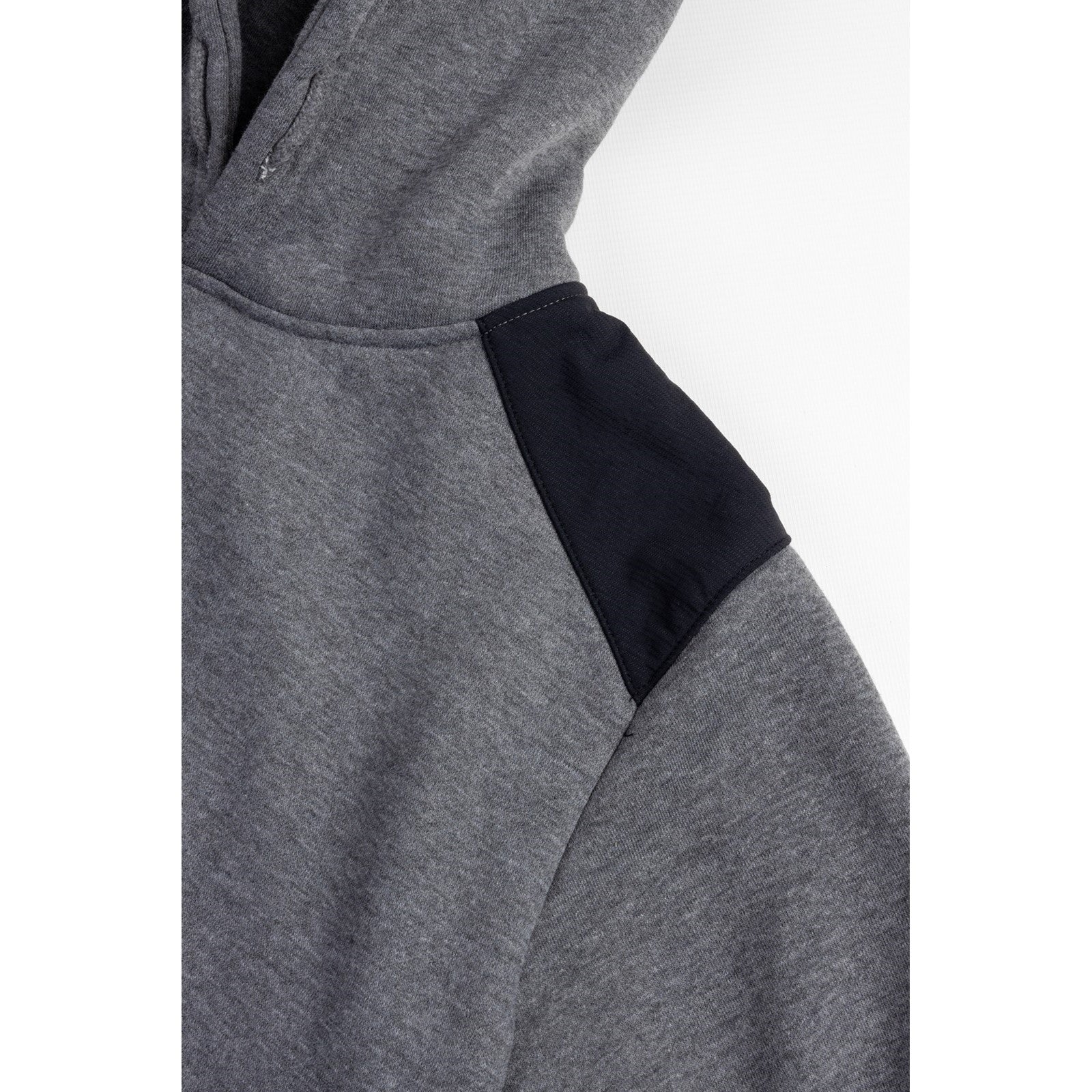 Caterpillar Essentials Hooded Sweatshirt. Dark Heather Grey. Shoulder 