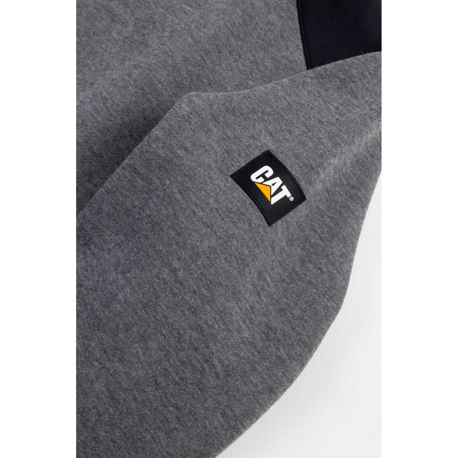 Caterpillar Essentials Hooded Sweatshirt. Dark Heather Grey. Sleeve 