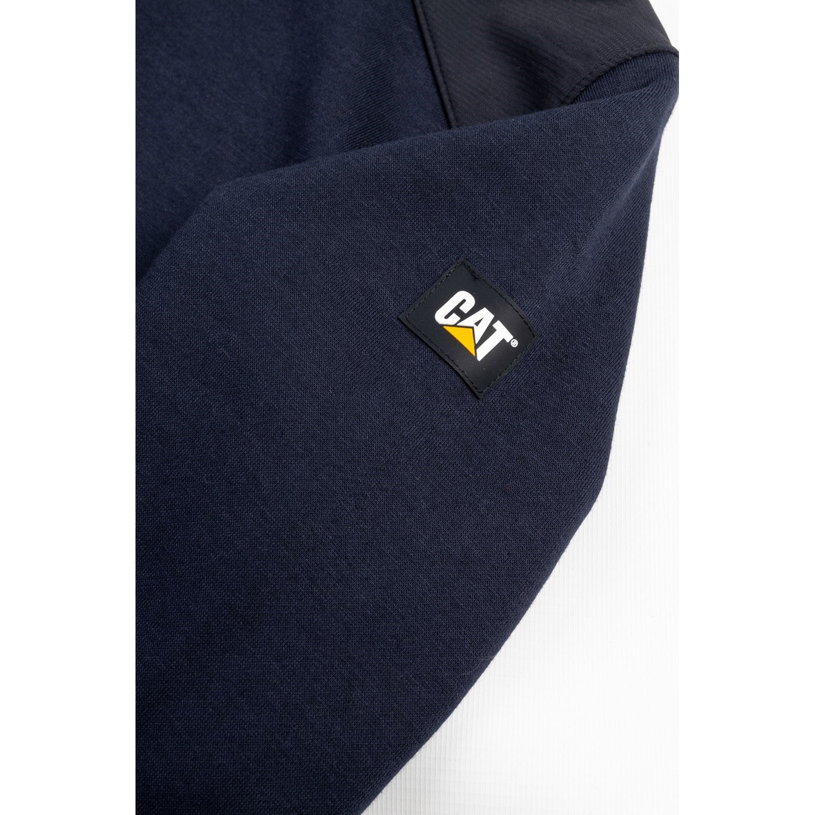 Caterpillar Essentials Hooded Sweatshirt. Navy. Sleeve 