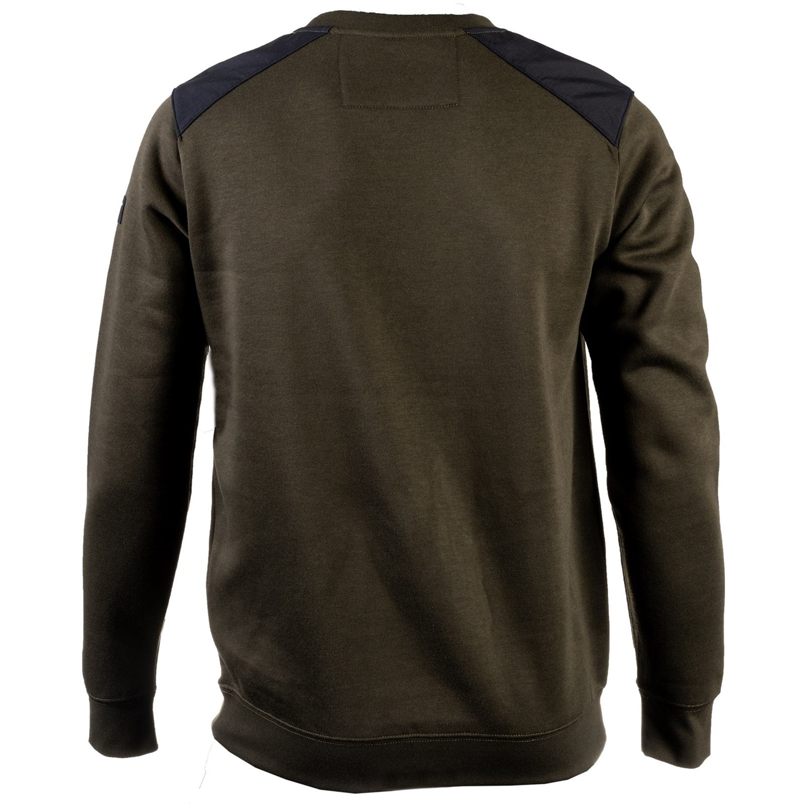 Caterpillar Essentials Crewneck Sweatshirt in Army Moss. Rear View 