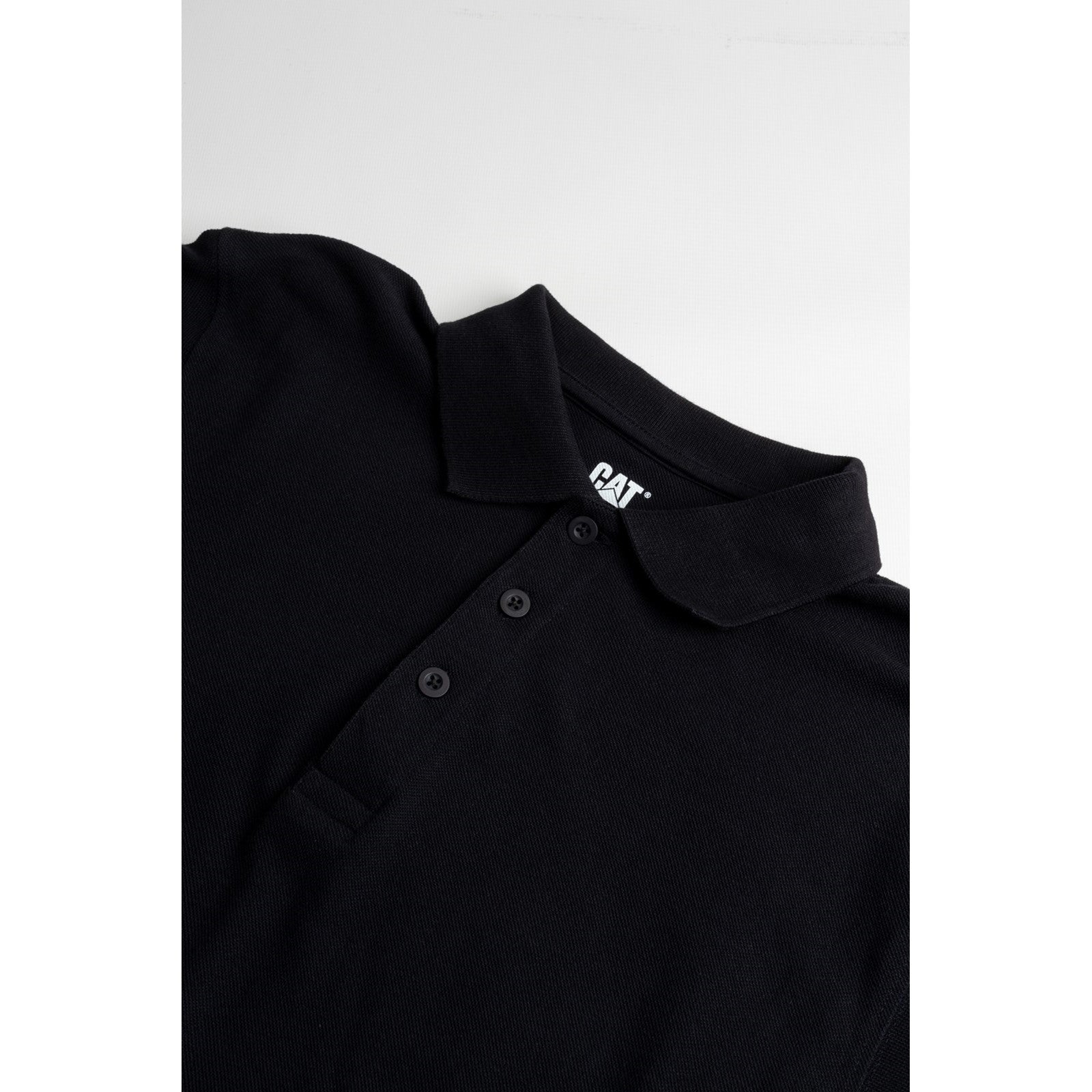 Caterpillar Essentials Polo Shirt. Black. Collar View 