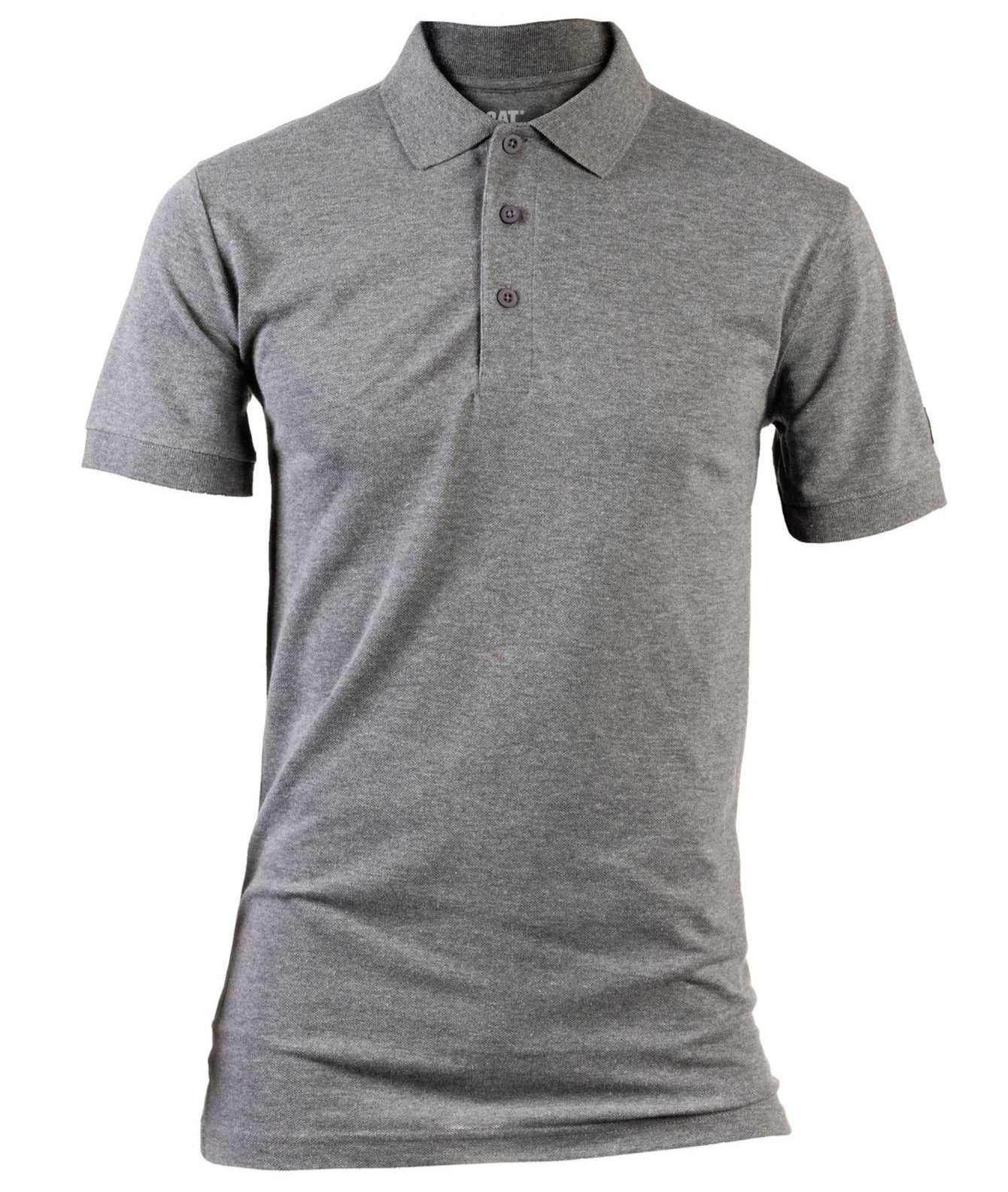 Caterpillar Essentials Polo Shirt. Dark heather Grey. Front View 