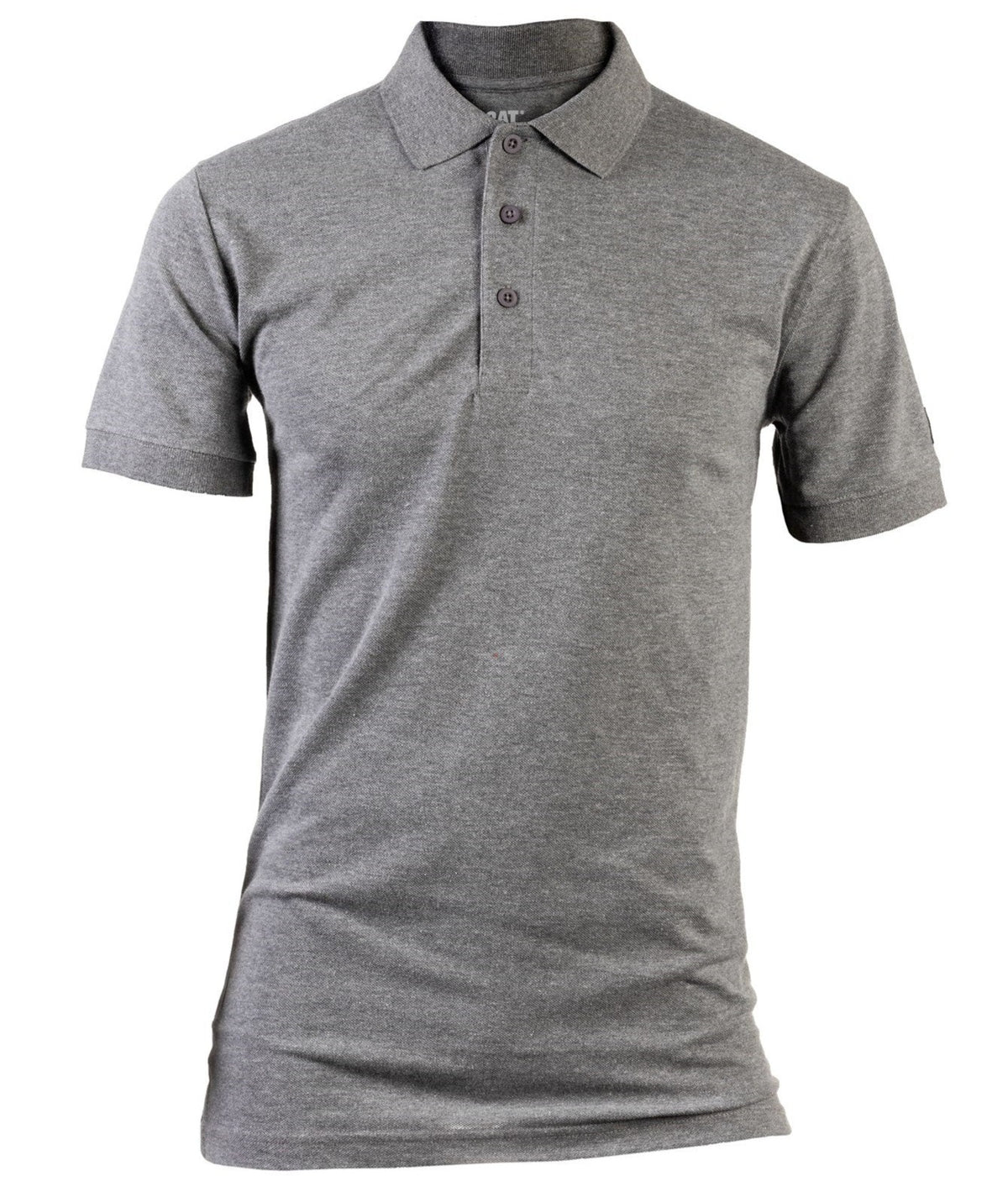 Caterpillar Essentials Polo Shirt. Dark heather Grey. Front View 