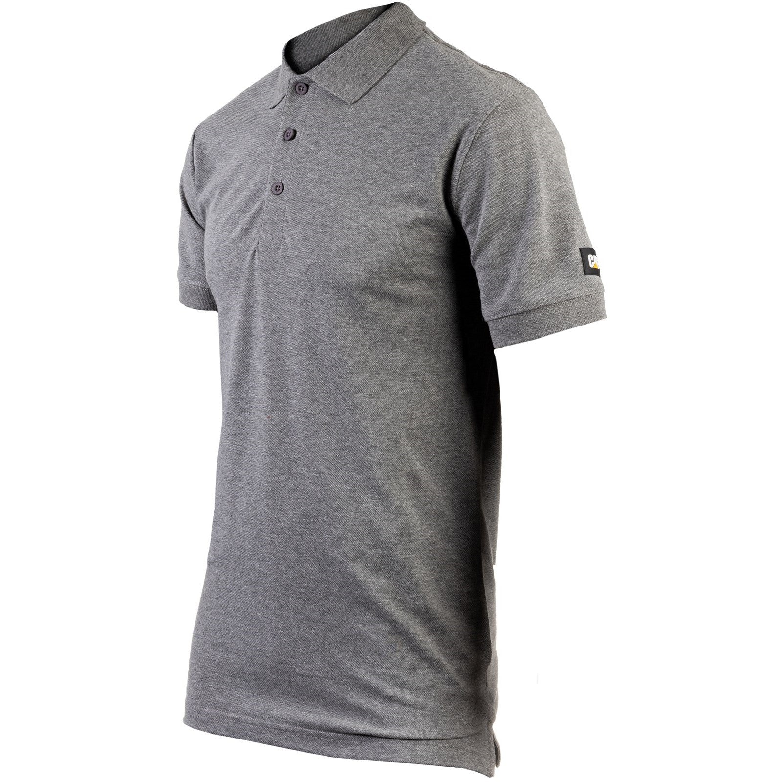 Caterpillar Essentials Polo Shirt. Dark Heather Grey. Front View 