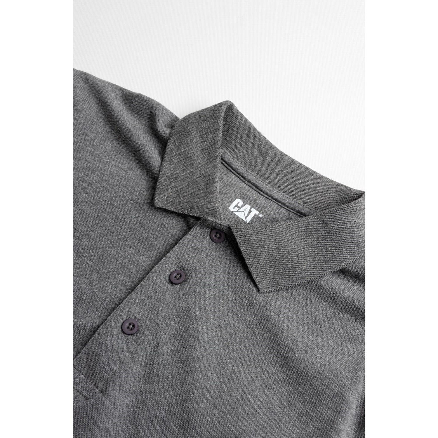 Caterpillar Essentials Polo Shirt. Dark heather Grey. Collar 