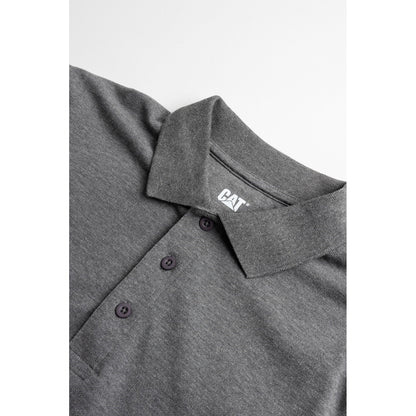 Caterpillar Essentials Polo Shirt. Dark heather Grey. Collar 