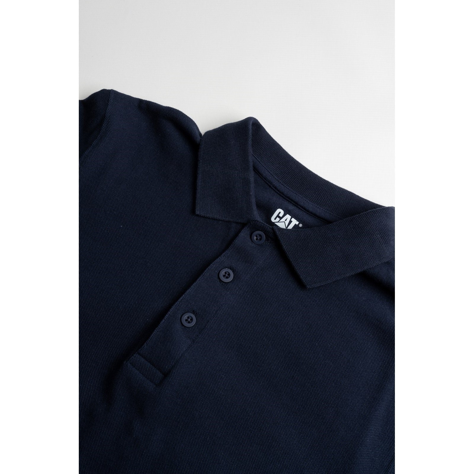 Caterpillar Essentials Polo Shirt. Navy. Collar 