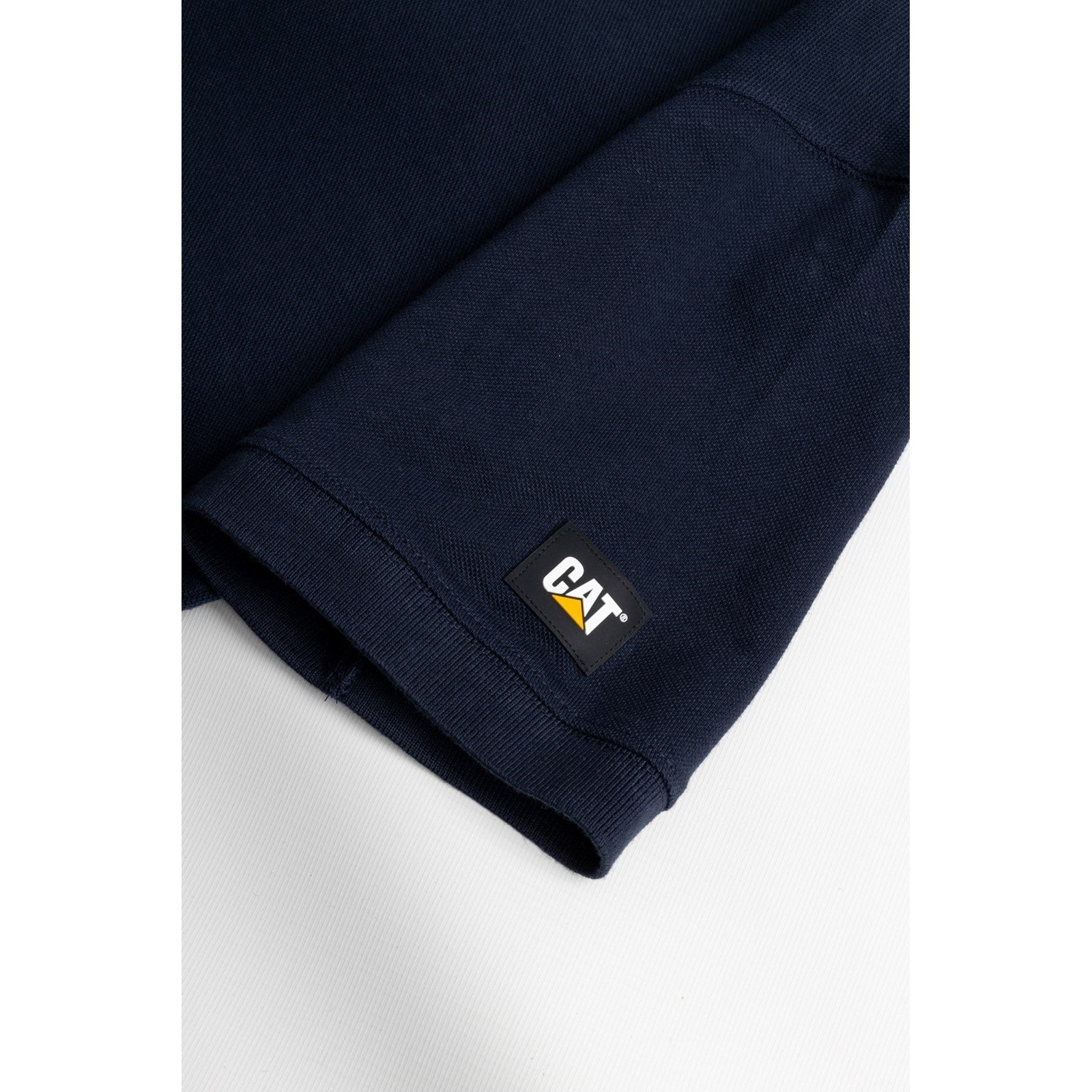 Caterpillar Essentials Polo Shirt. Navy. Sleeve 