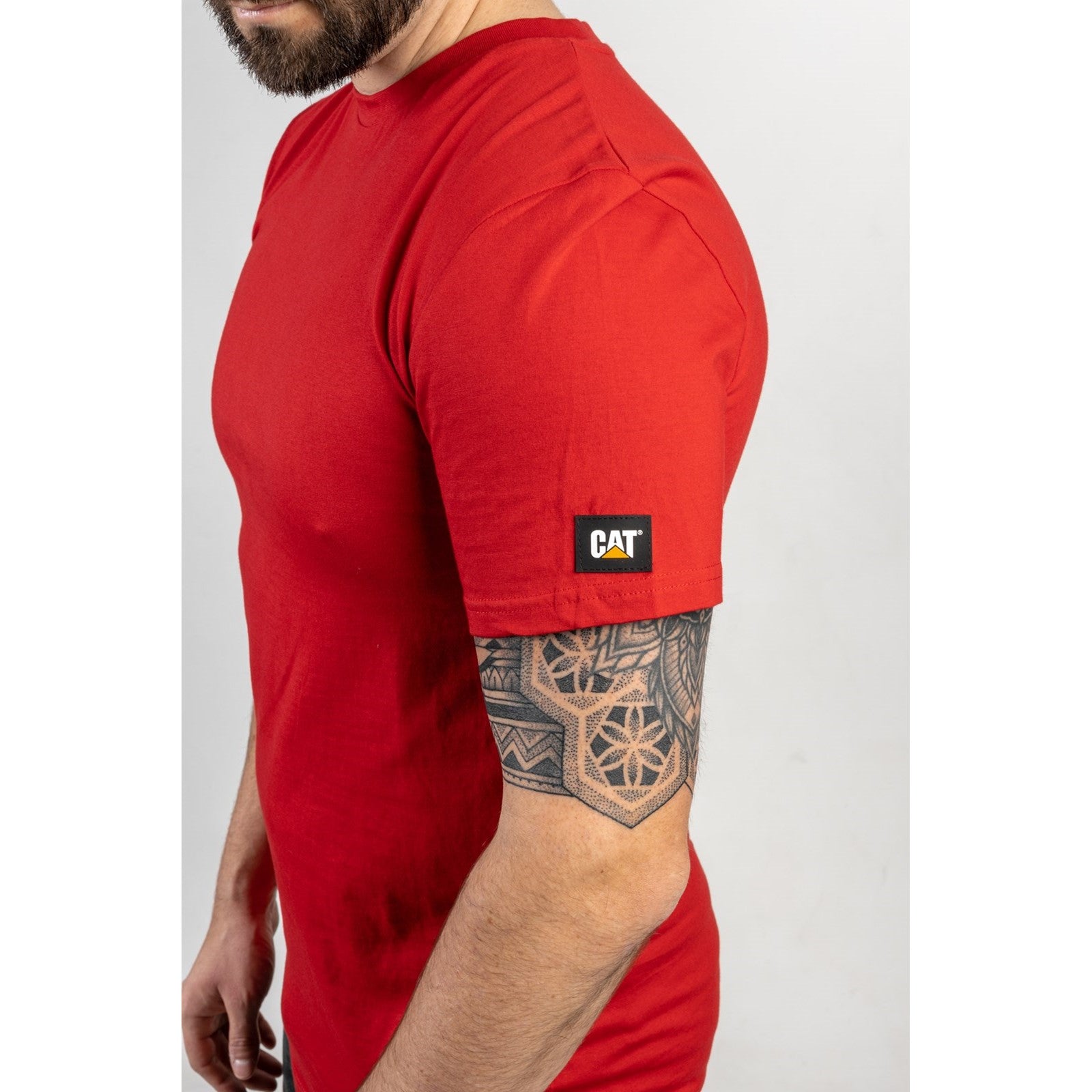 Caterpillar Essentials Short Sleeve T Shirt. Hot Red. Side View  