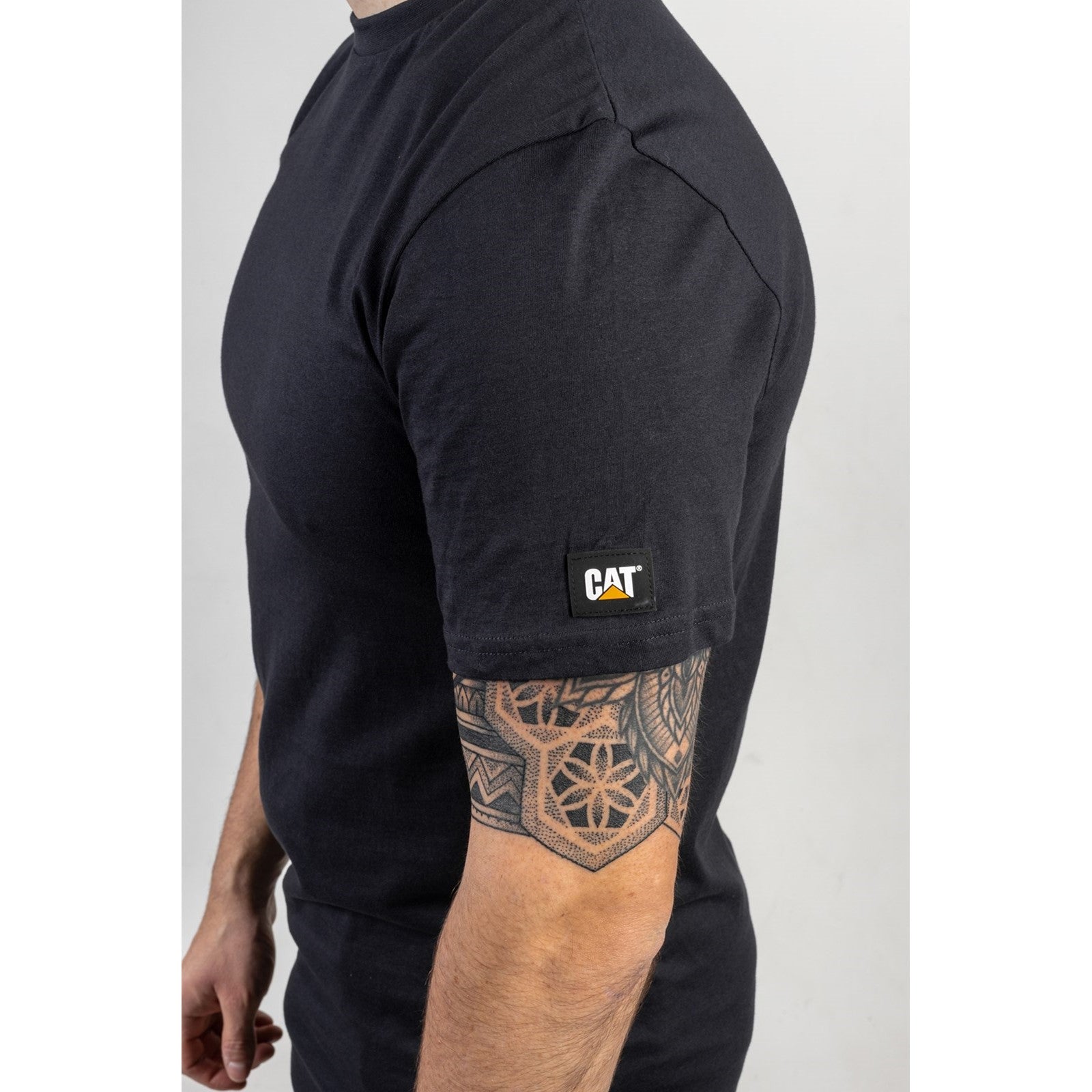 Caterpillar Essentials Short Sleeve T Shirt. Navy. Side View 
