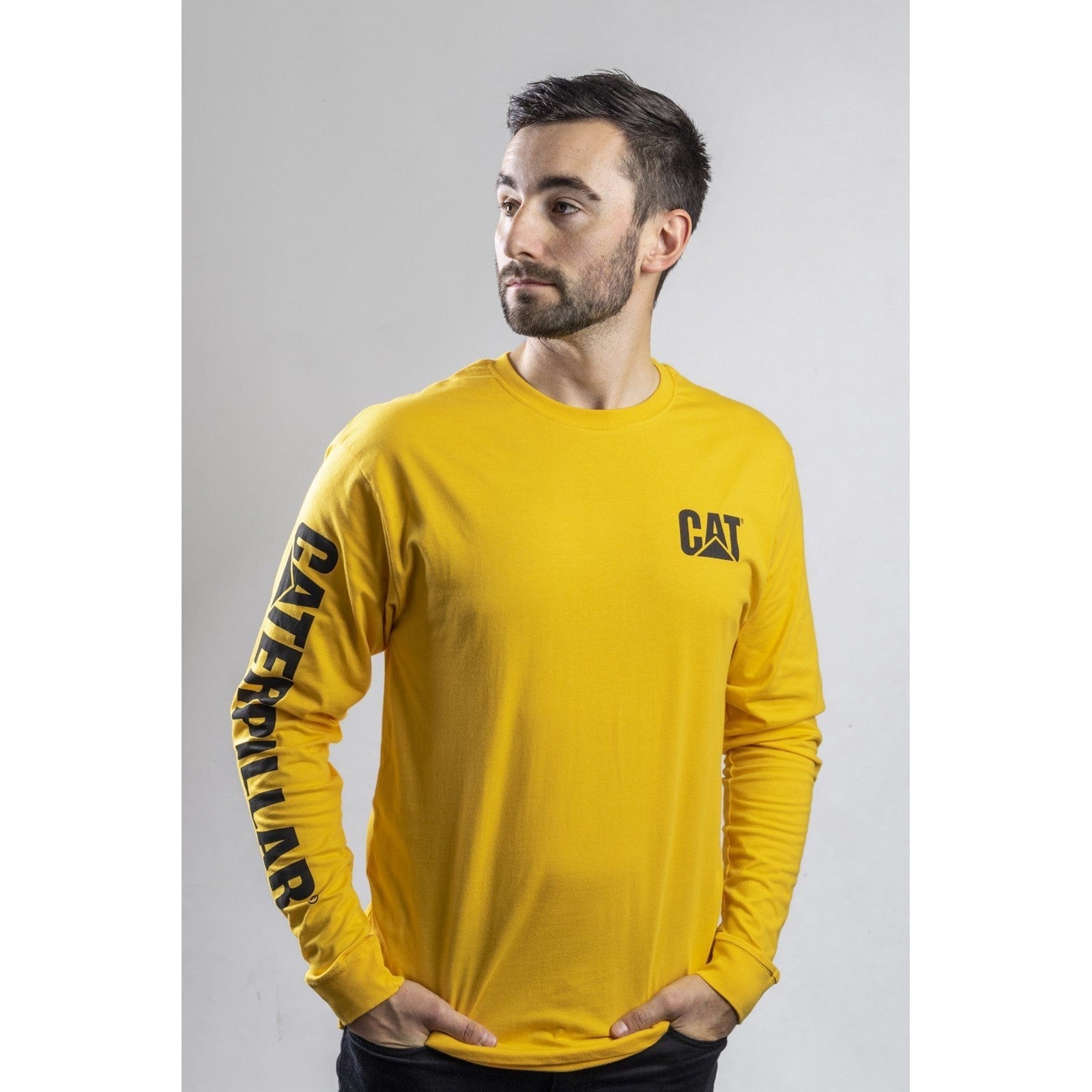 Caterpillar Trademark Banner Long Sleeve T Shirt in Yellow 