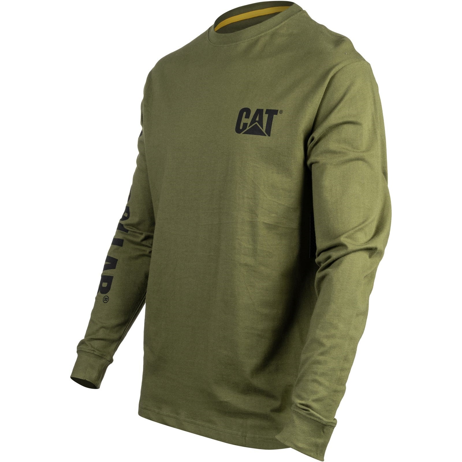 Caterpillar Trademark Banner Long Sleeve T Shirt in Chive 