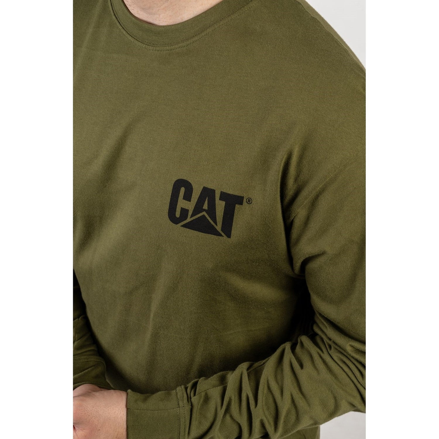 Caterpillar Trademark Banner Long Sleeve T Shirt in Chive 