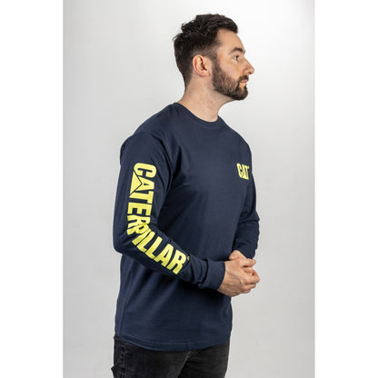 Caterpillar Trademark Banner Long Sleeve T Shirt in Blue/Yellow 