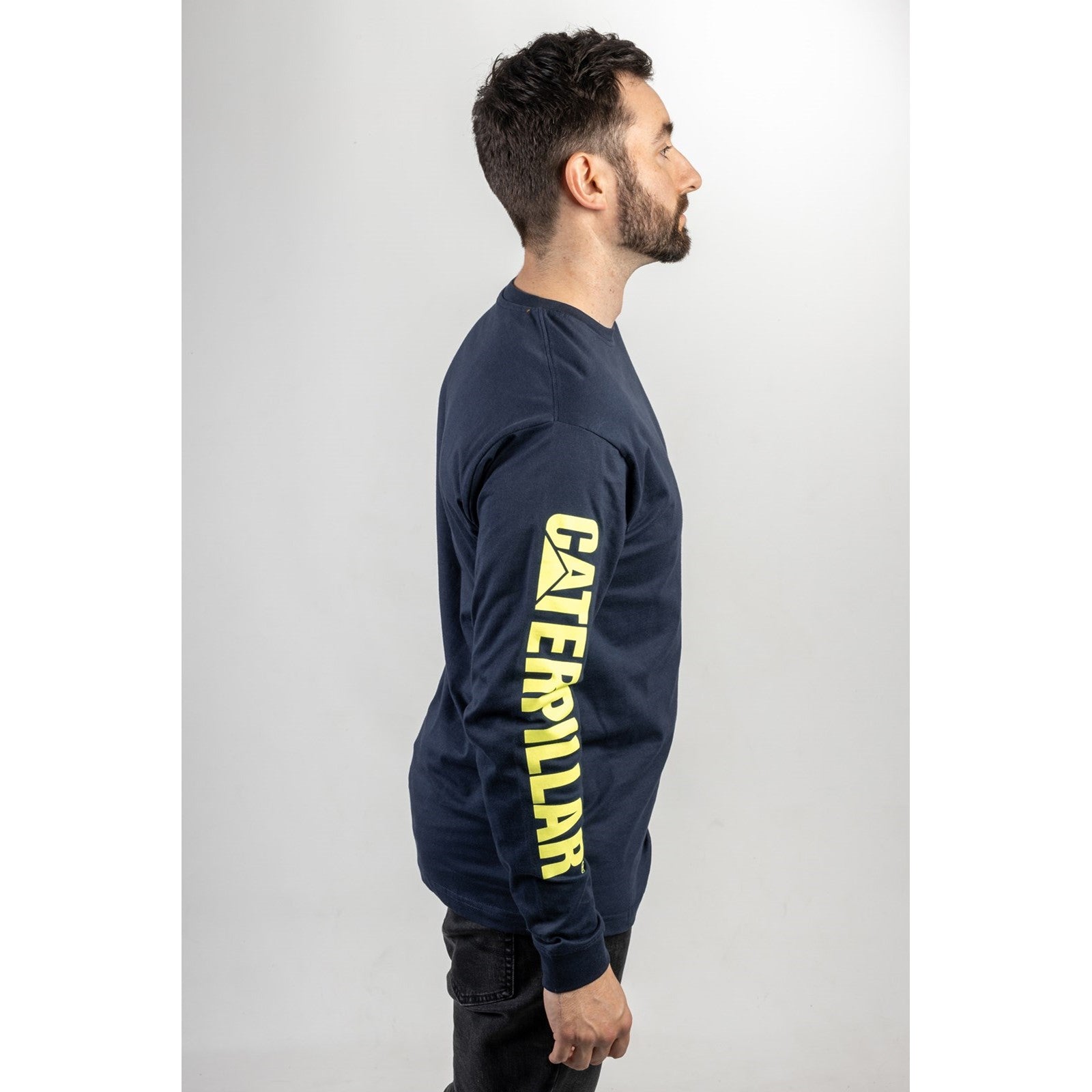 Caterpillar Trademark Banner Long Sleeve T Shirt in Blue/Yellow 