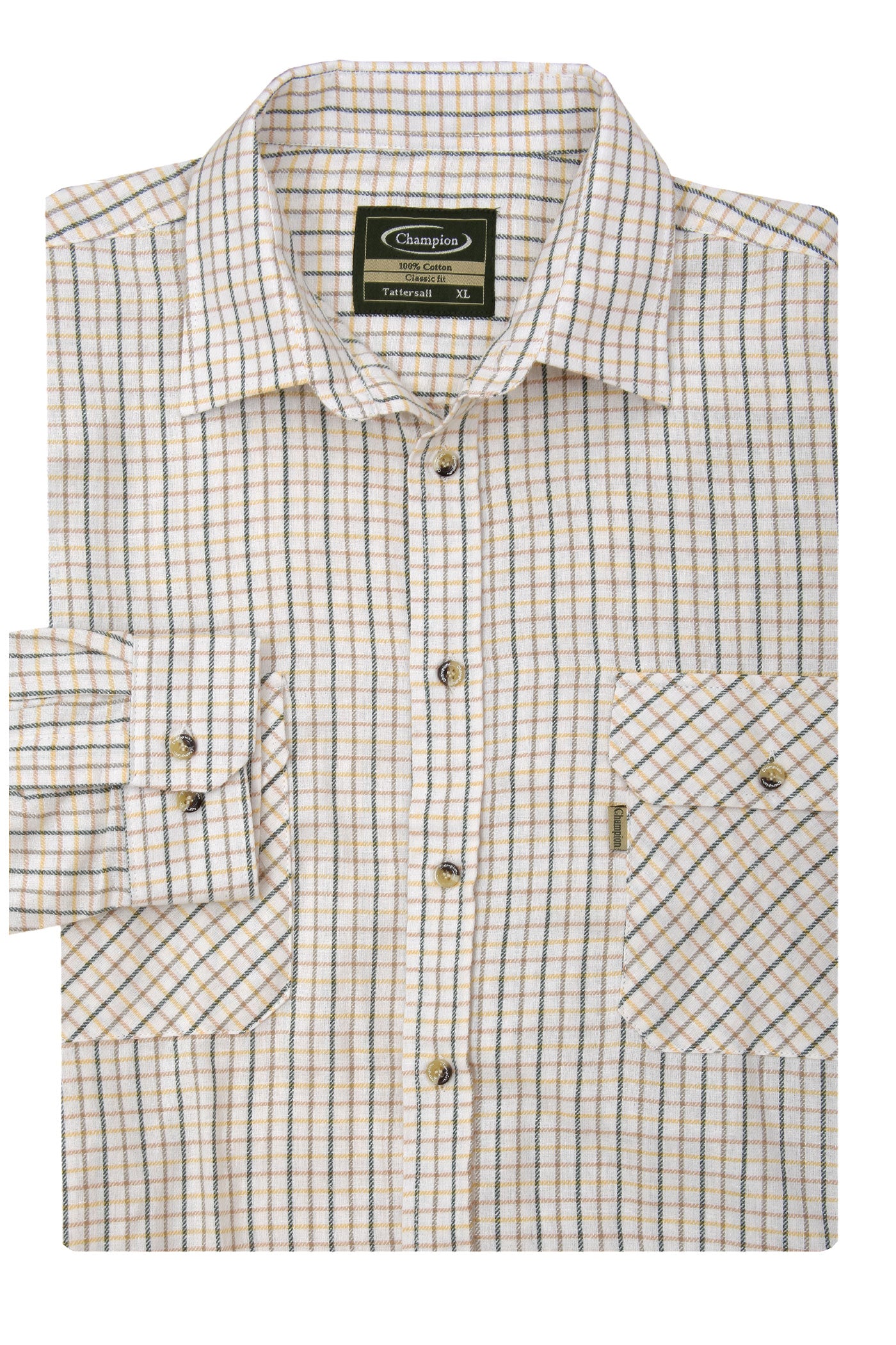 green brown Champion Tattersall Shirt, the classic country check shirt 