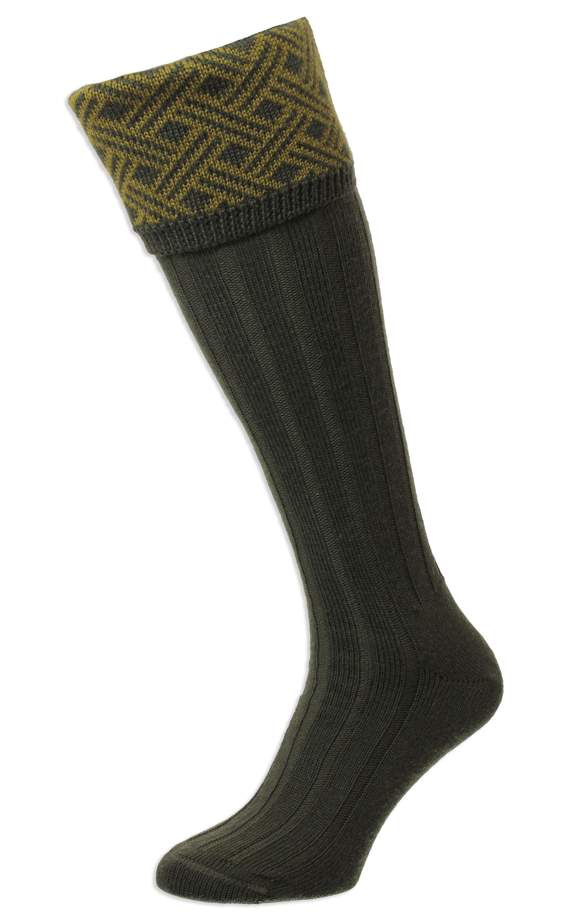 Dark Olive HJ Hall Langton Shooting Sock | Lattice Top 