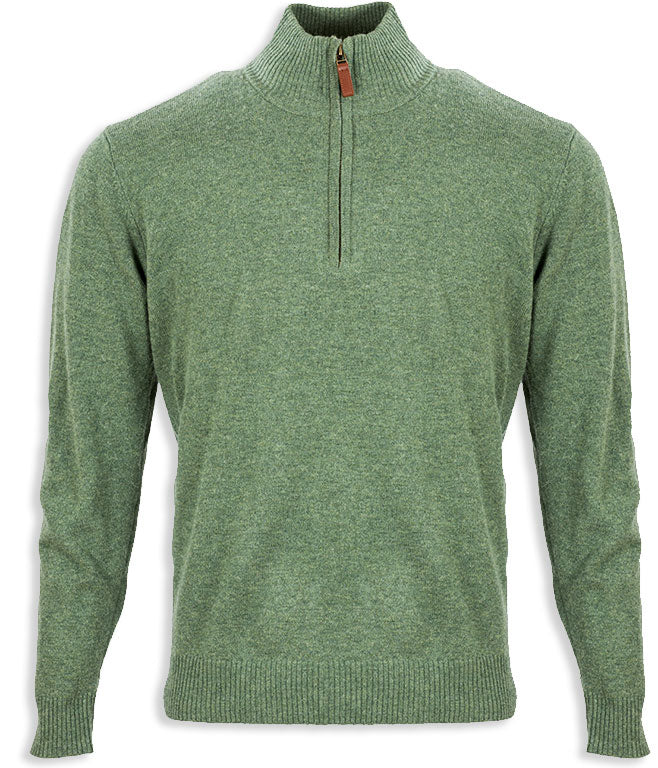 Green Aran Merino Wool Zip Neck Sweater 