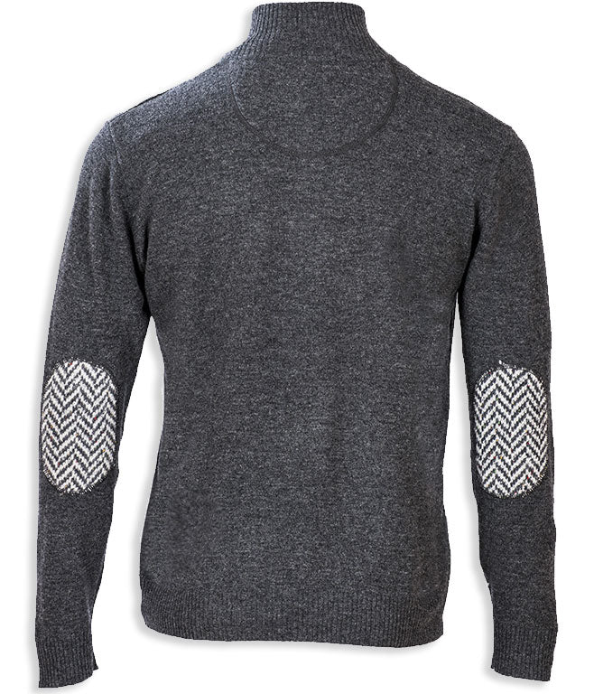 Grey Aran Merino Wool Zip Neck Sweater 