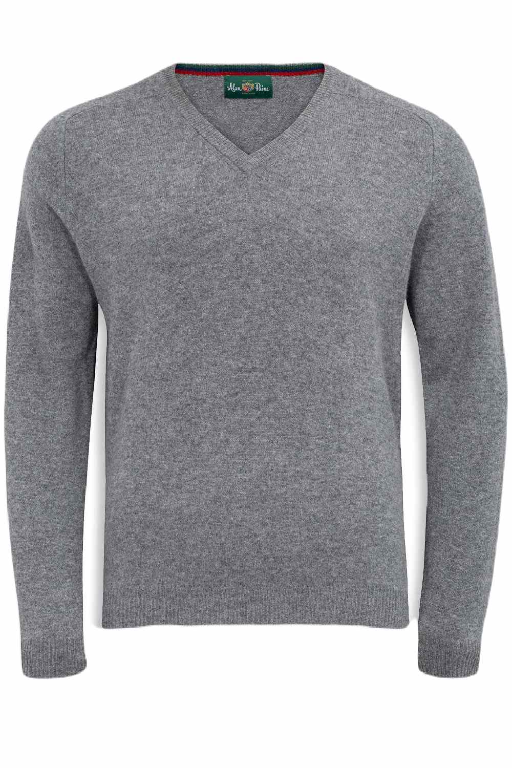 Alan Paine Streetly Lambswool V Neck Jumper in Grey Mix 