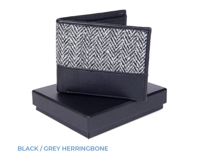 Black Grey Herringbone Tweed Heather Callum Harris Tweed Wallet 