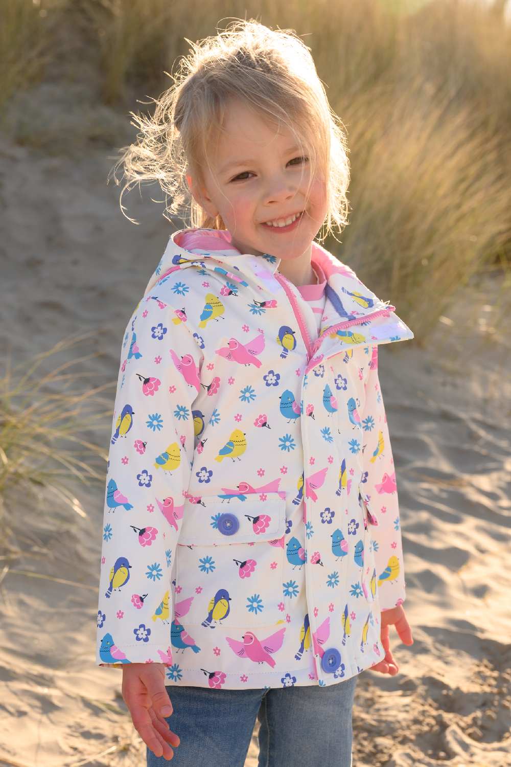 Lighthouse Heidi Childrens Waterproof Coat in Bird Print 