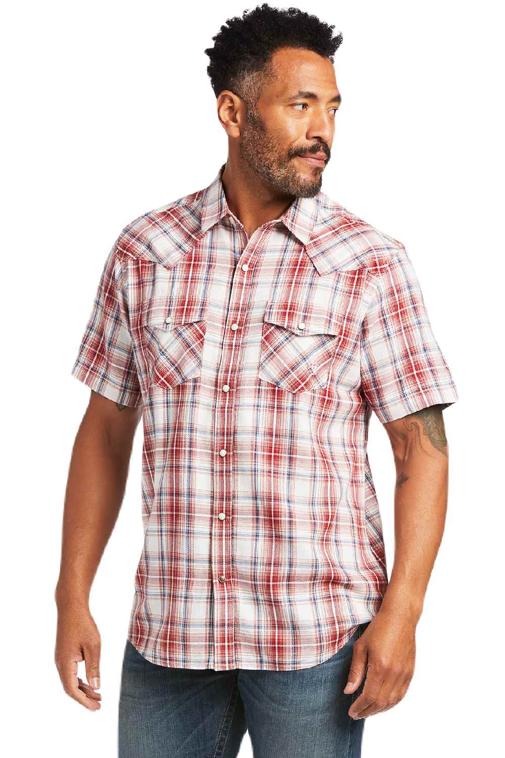 Ariat Mens Hennessey Retro Snap Short Sleeve Shirt in Garnet