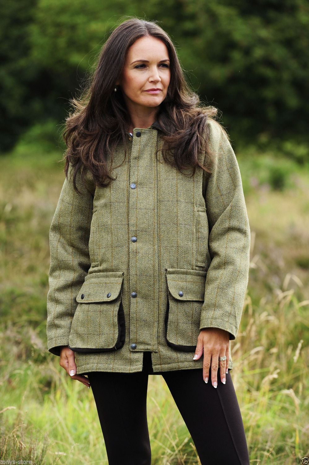 woman wearing bronte Classic Country Tweed Field Shooting jacket 