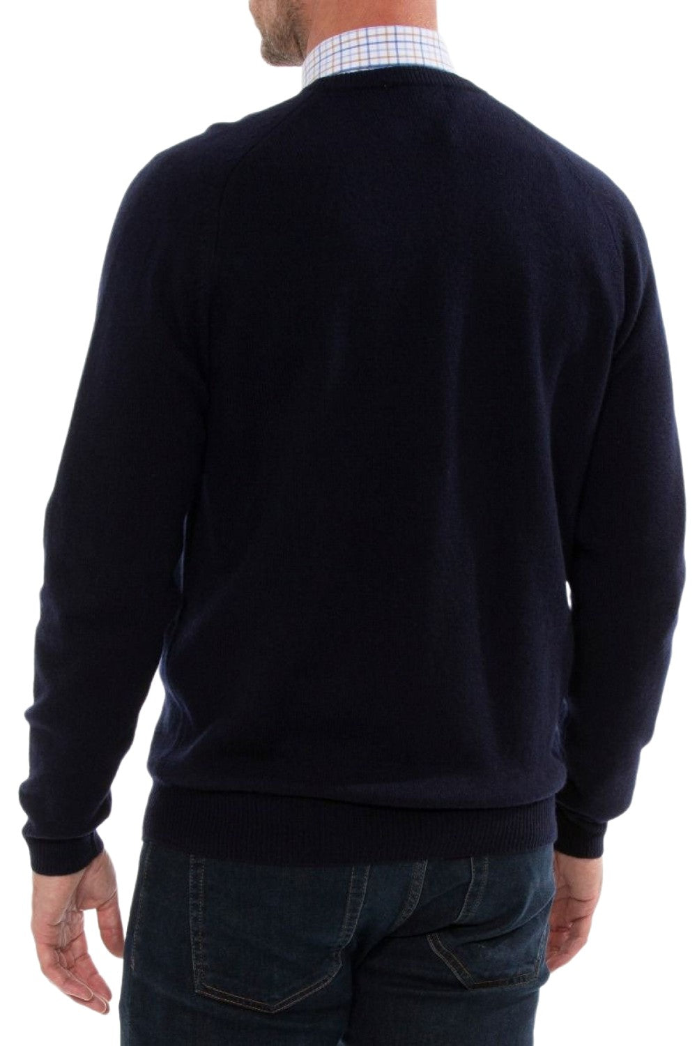 Alan Paine Streetly Lambswool V Neck Jumper in Navy 