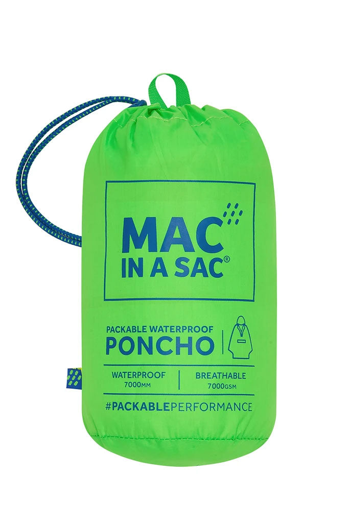 Green Neon Blue Pac a sac Poncho