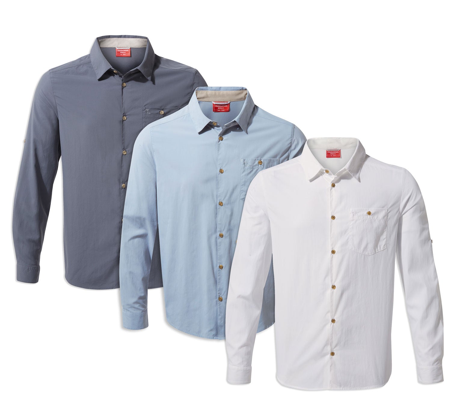 Craghoppers NosiLife Nuoro Long Sleeve Shirt | Optic White, Ombre Blue, Fogle Blue