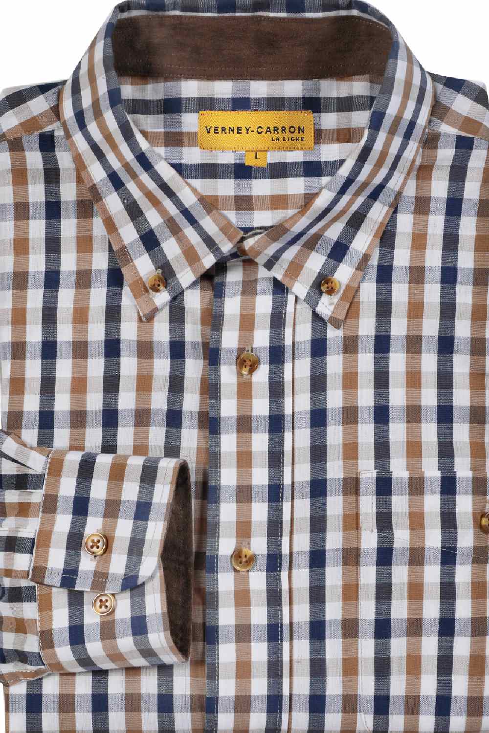 Verney Carron Nancay Cotton Checked Shirt in Blue/Brown