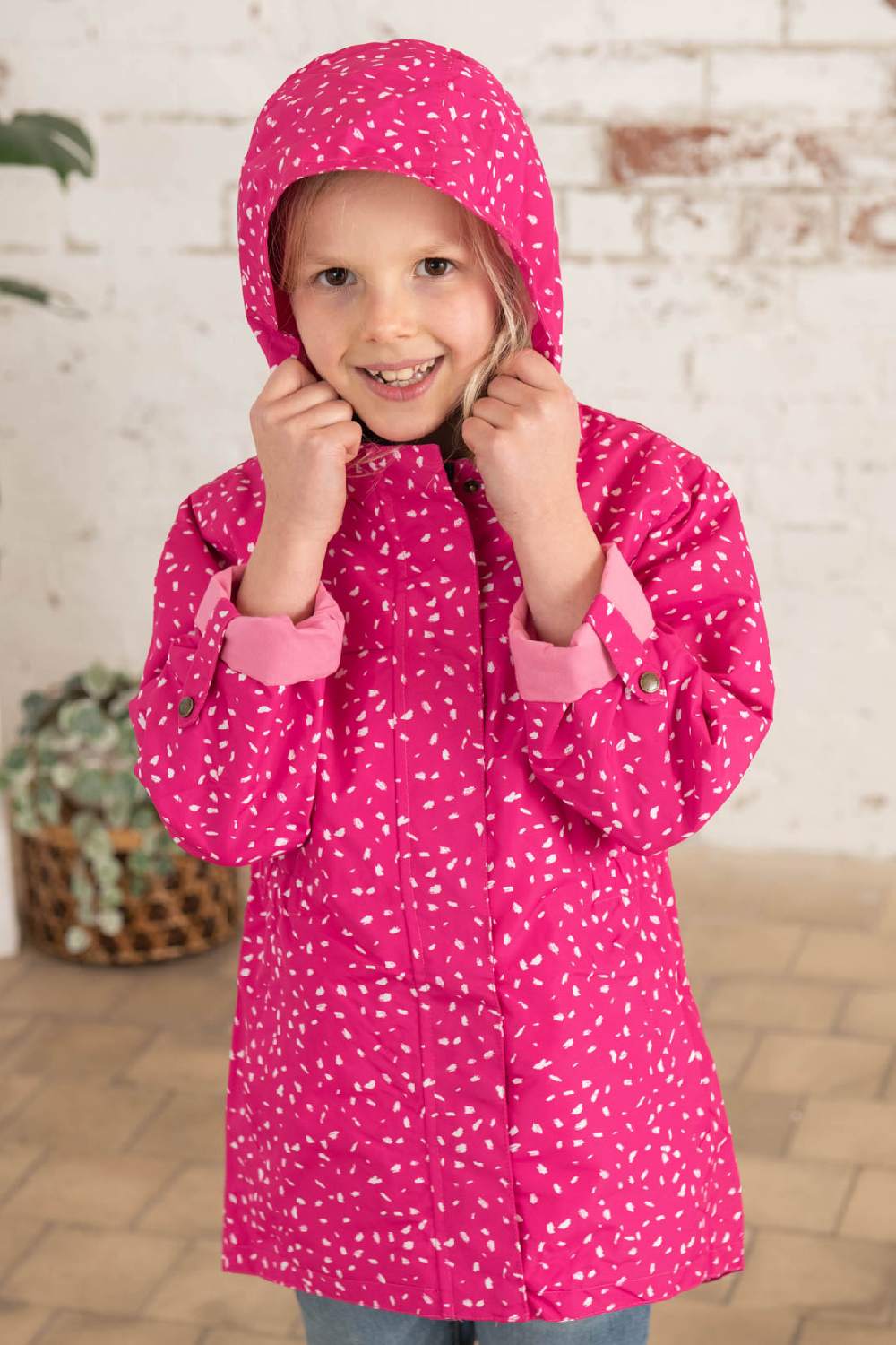 Lighthouse Charlotte Waterproof Parka Jacket in Bright Pink Print 