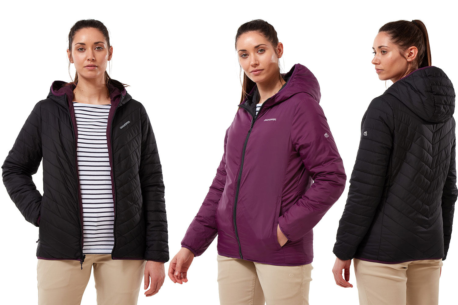 Reversible Black / Potent Plum Craghoppers Ladies Compresslite V Jacket