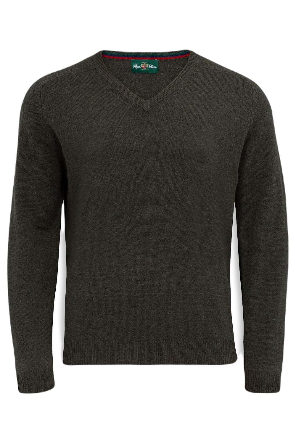 Alan Paine Streetly Lambswool V Neck Jumper in Seaweed 