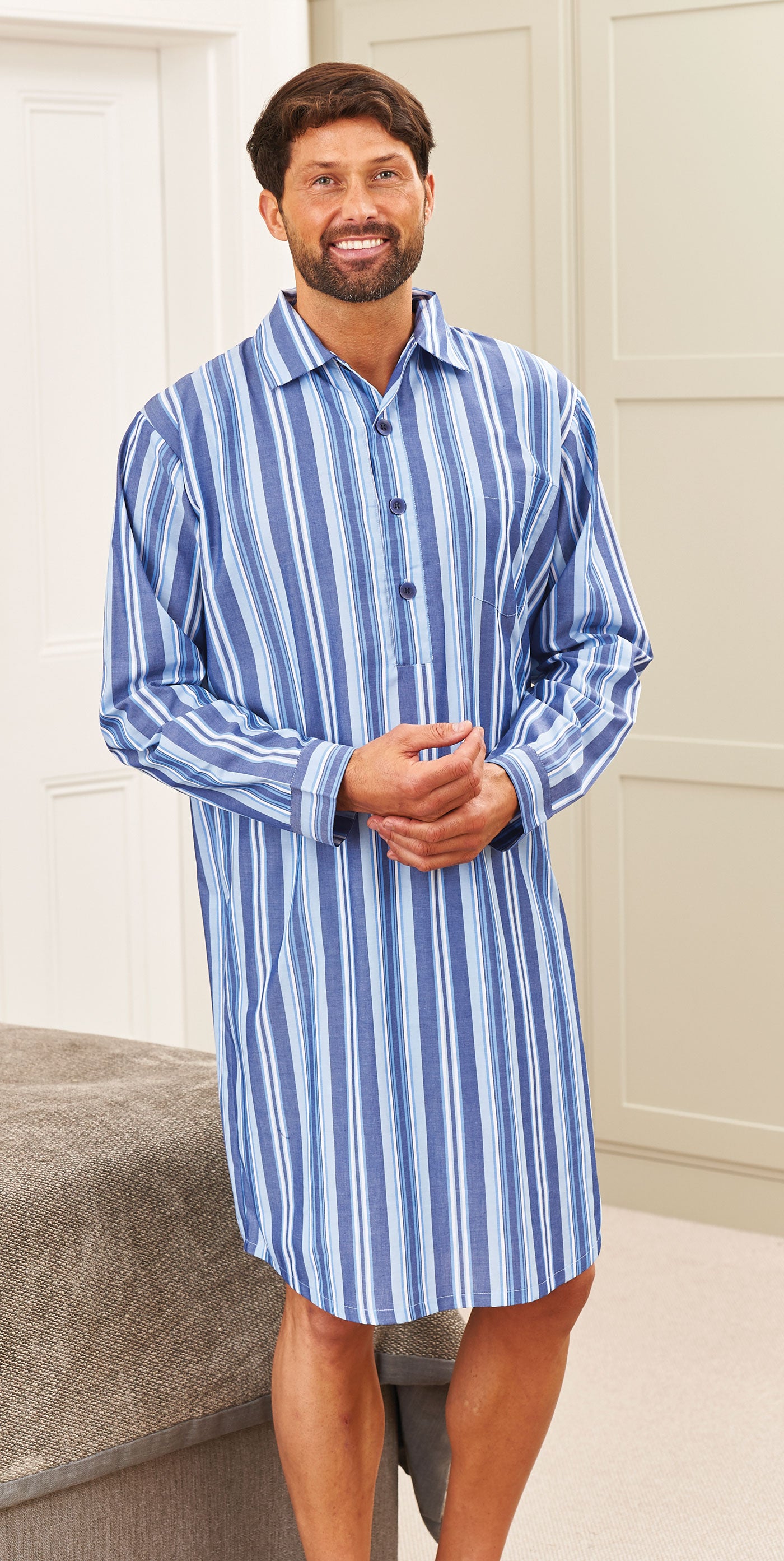 man with a beard in a nightshirt 